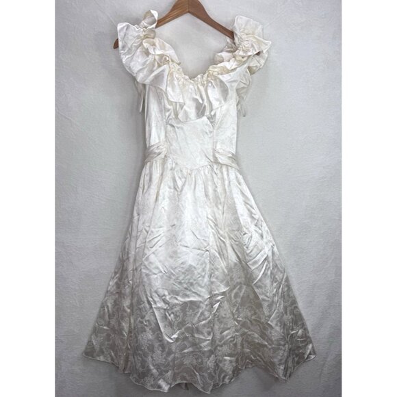 Gunne Sax By Jessica McClintock Ivory Satin Gown Size 7 - Picture 1 of 16